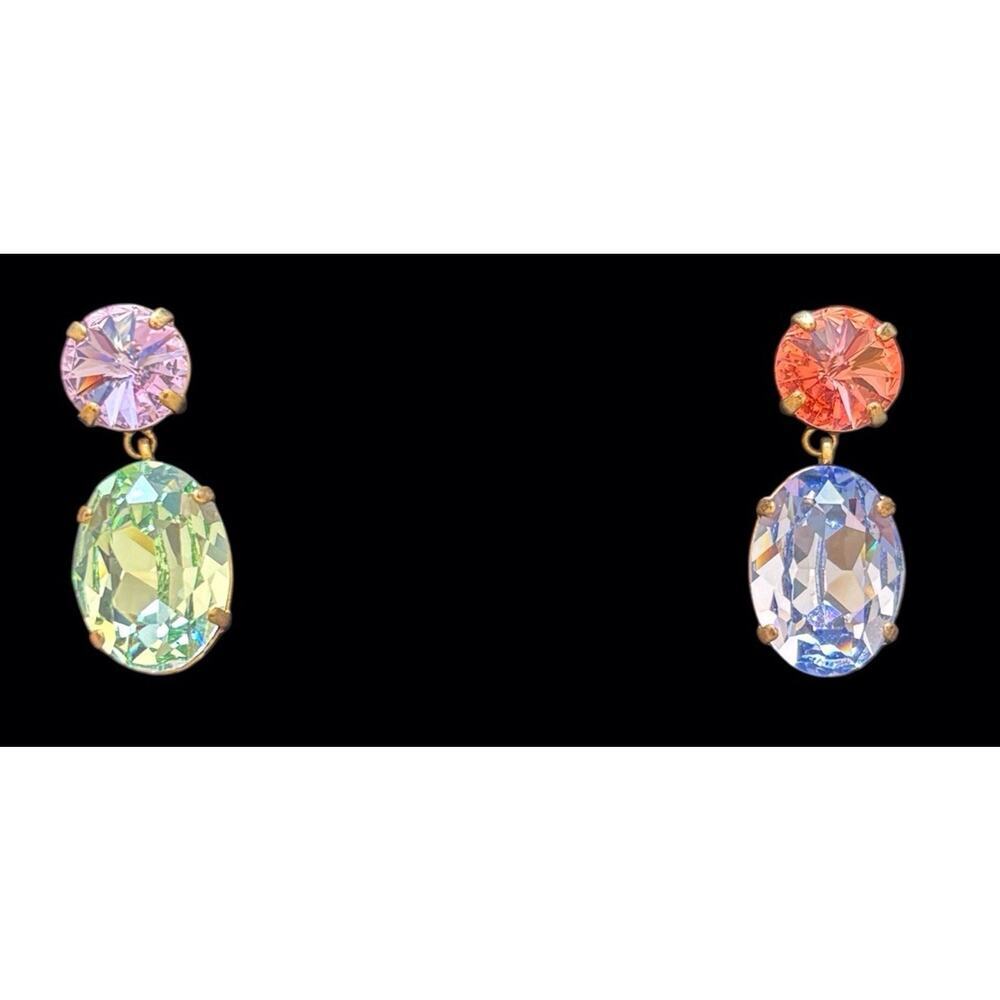 Roxanne Assoulin Signed Rainbow Crystal Necklace Earring Set Designer Jewelry - Picture 3 of 7